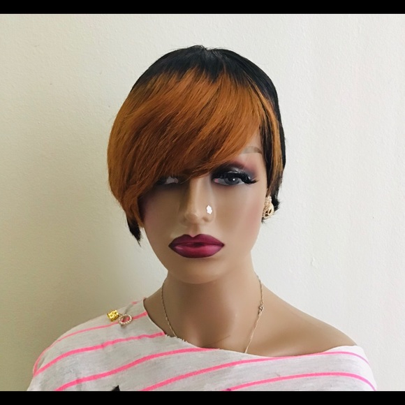 Women Wig Highlight Short Cut Full Machine Made No Lace Human Wig With Bang - Picture 4 of 4